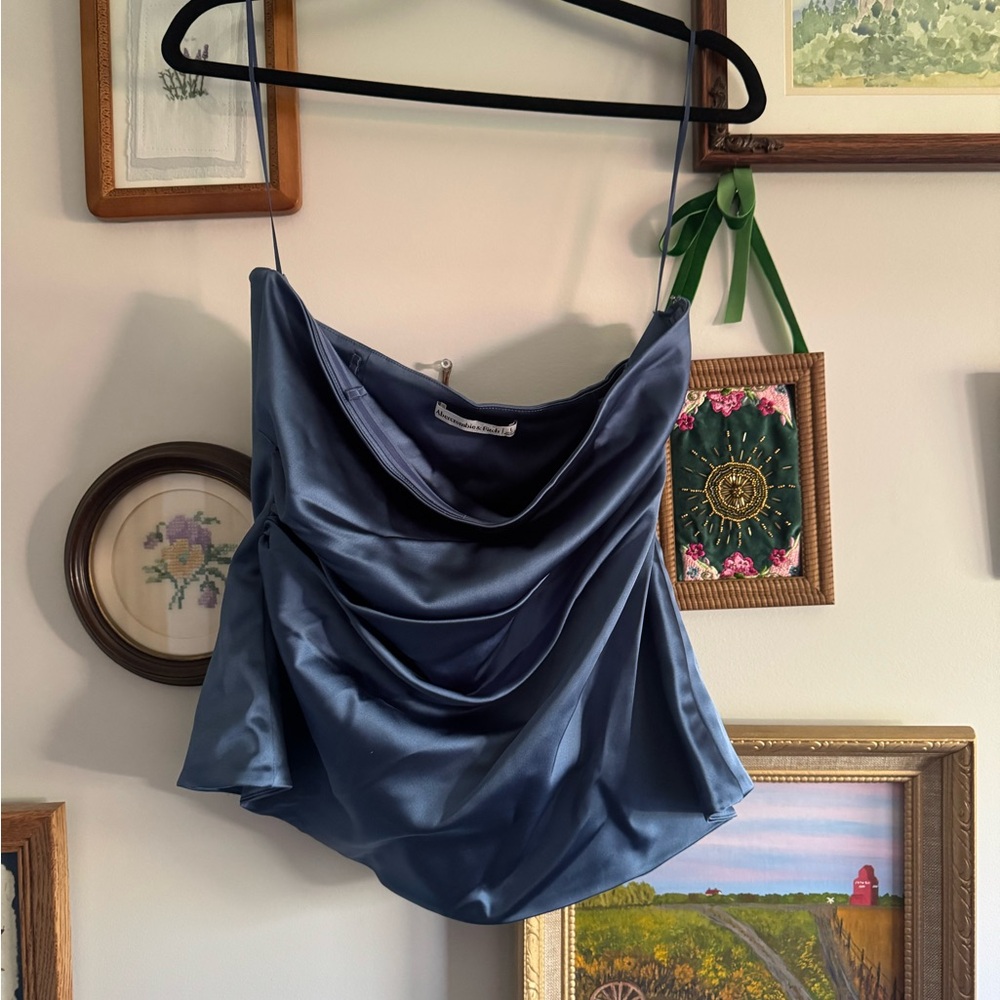 Abercrombie & Fitch Blue Satin Cowl Neck Camisole
